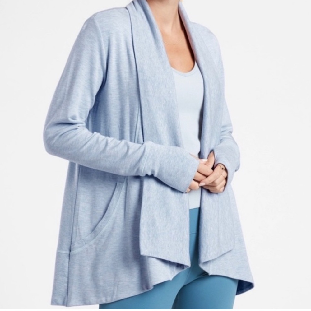 Athleta Pranayama Wrap Blue Star Heather Open Cardigan Plus Size 2X NWT